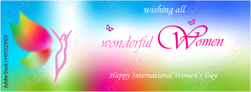 International Women's day, facebook coverphoto, landing page, linkedin,  twitter header, happy women's day, celebrating, woman silhouette, rainbow, abstract background, gradient, vector, resizeable photo