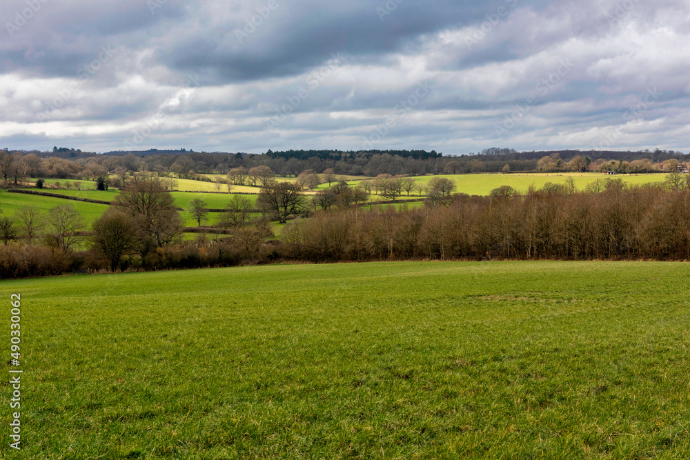 Rolling hills of Kent between Penshurst and Chiddingstone in early spring