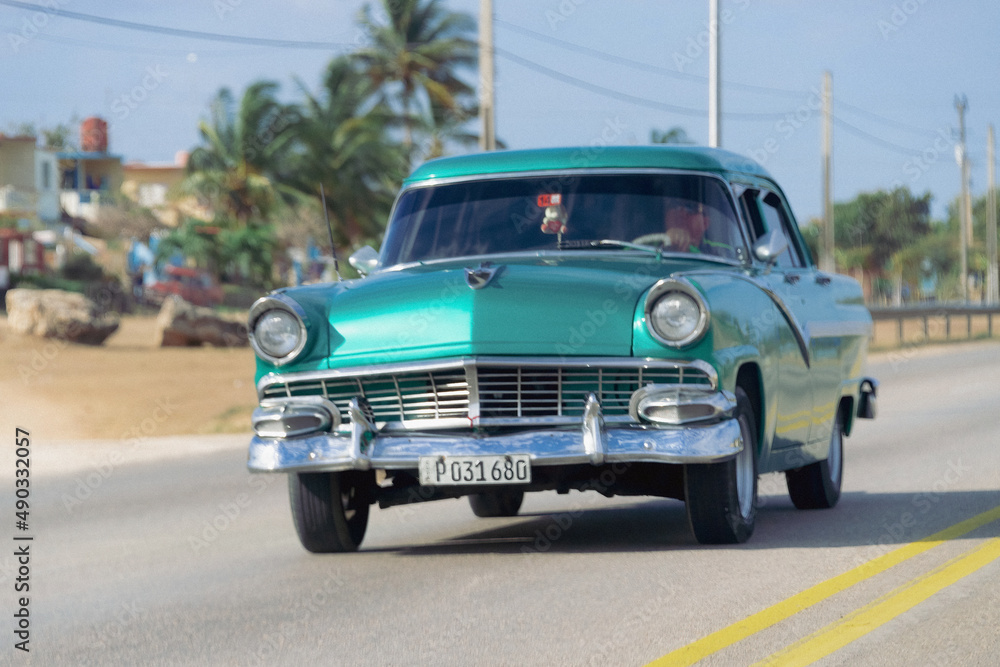 Old classic car in Cuba. These kinds of vehicles are traditional in the Caribbean island Stock