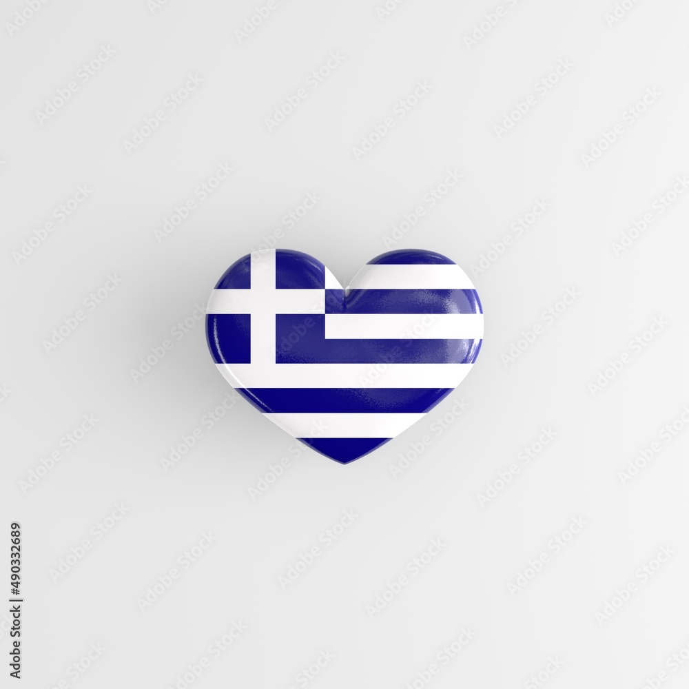Heart shaped badge with the national flag of Greece as a symbol of patriotism and pride in one's country. State symbol of Greece on a glossy badge. 3D rendering Heart shaped badge with the national flag of Greece as a symbol of patriotism and pride in one's country. State symbol of Greece on a glossy badge. 3D rendering
