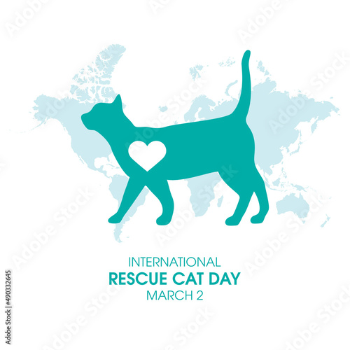 International Rescue Cat Day vector. Domestic cat with heart shape silhouette icon vector. Rescue Cat Day Poster, March 2. Important day