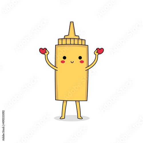 Cute yellow mustard cartoon character spreading love