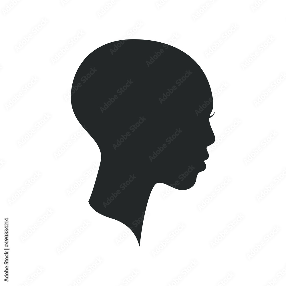 African woman head silhouette. Girl profile isolated on white background. Human head symbol. Vector illustration
