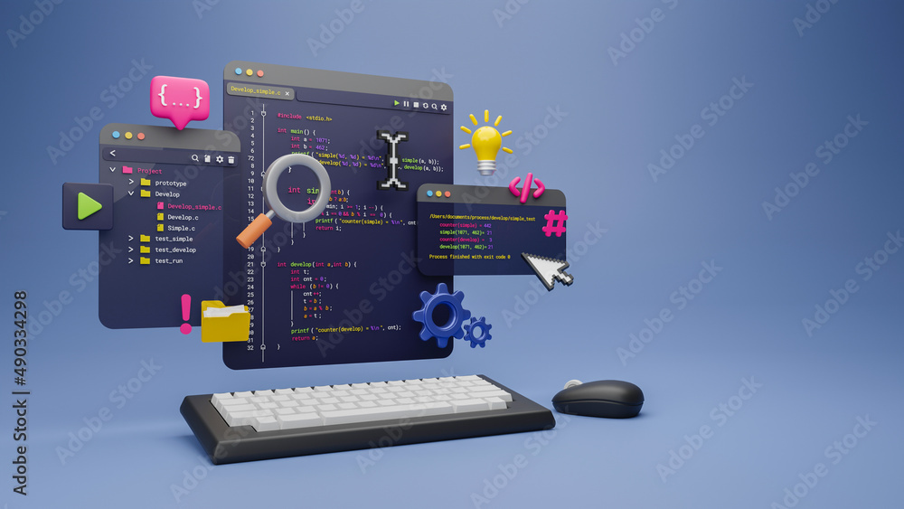 Programmer developer typing script source languages coding symbols icon ...