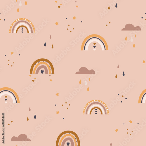 Cute boho rainbow seamless pattern. Creative childish print for fabric, wrapping, textile, wallpaper, apparel. Vector digital paper.