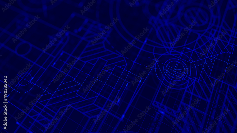 Blueprints engineer technician design drawing mechanical gear engineering Engine factory Industry Industrial technology project abstract presentation cover banner background. 3d rendering. Blueprints engineer technician design drawing mechanical gear engineering Engine factory Industry Industrial technology project abstract presentation cover banner background. 3d rendering.