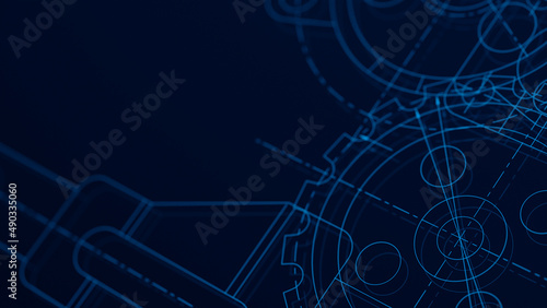 Blueprints engineer technician design drawing mechanical gear engineering Engine factory Industry Industrial technology project abstract presentation cover banner background. 3d rendering.