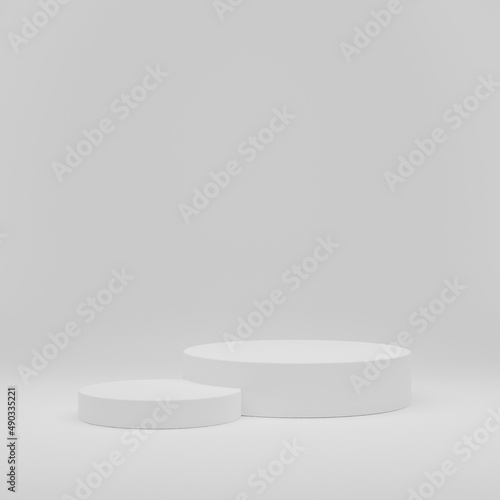 white cylinder display abstract minimal geometric podium product package mock up presentation show cosmetic stage pedestal platform studio background. 3d rendering.