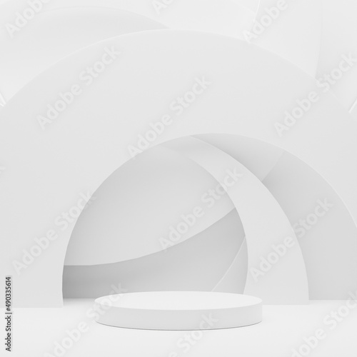 white cylinder display abstract minimal geometric podium product package mock up presentation show cosmetic stage pedestal platform studio background. 3d rendering. © Chaosamran_Studio
