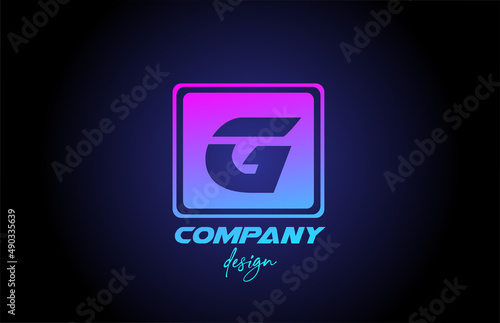 G pink blue alphabet letter logo icon with square design. Creative template for company and business