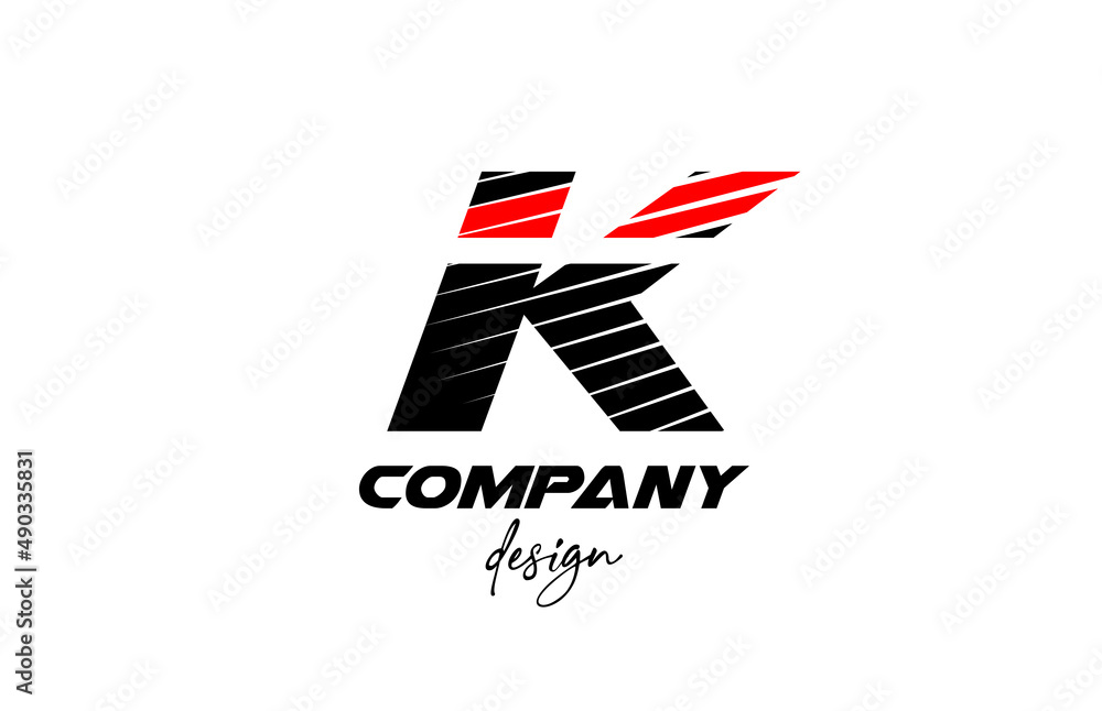 black and red K alphabet letter logo icon. Creative design for company and business with sliced bold style