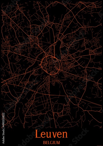 Canvas Print Black and orange halloween map of Leuven Belgium