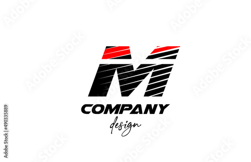 black and red M alphabet letter logo icon. Creative design for company and business with sliced bold style