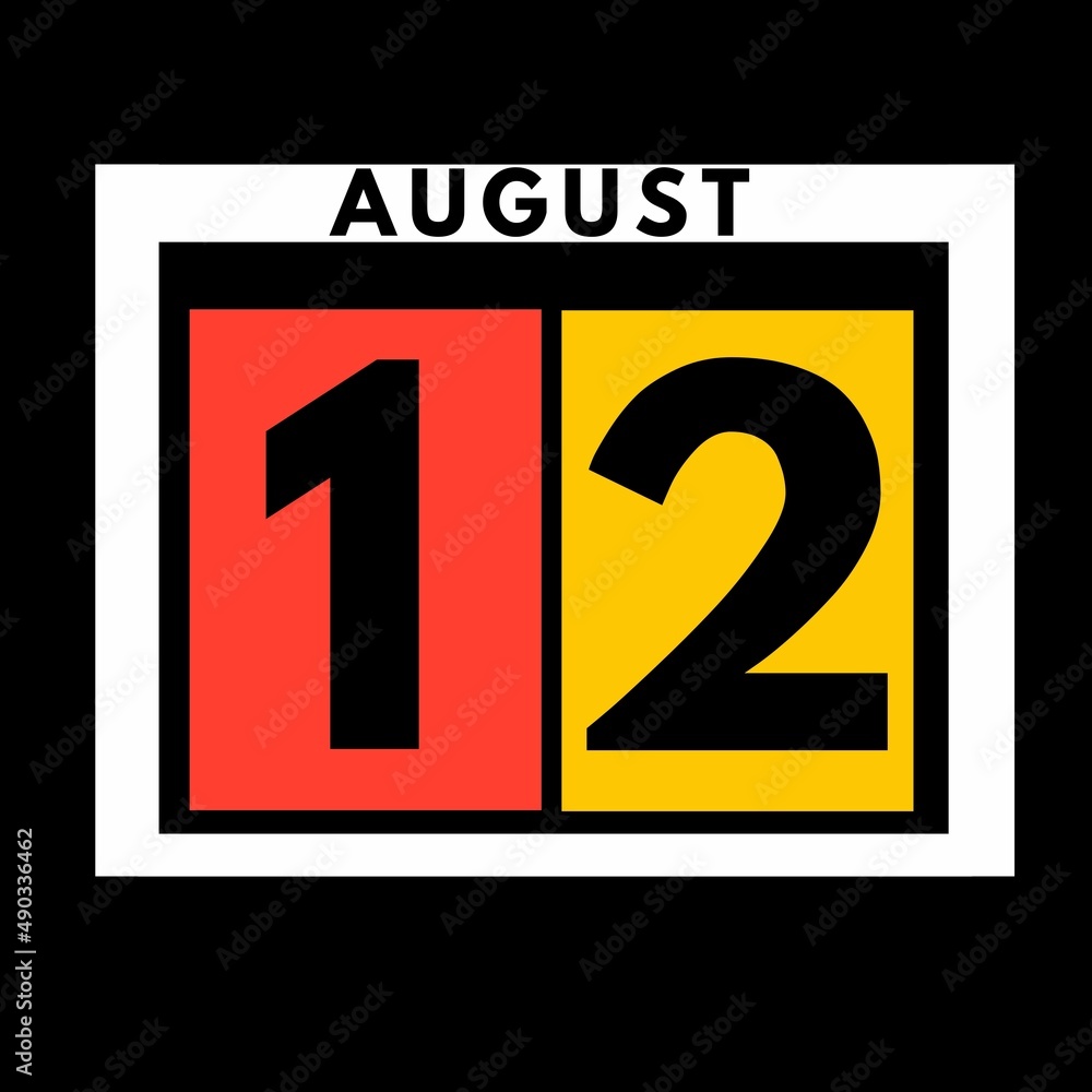 August 12 . colored flat daily calendar icon .date ,day, month .calendar for the month of August , August month August 12 . colored flat daily calendar icon .date ,day, month .calendar for the month of August , August month