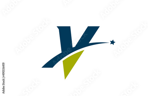 blue green V alphabet letter logo icon with star. Creative design for companyor business with swoosh