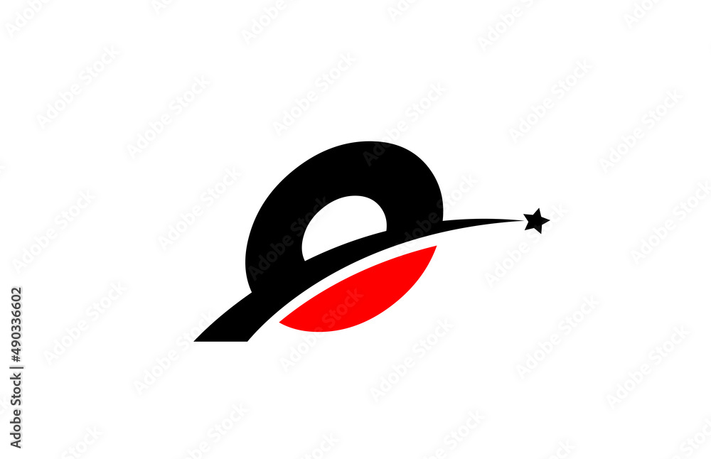 O red black alphabet letter logo icon design with swoosh and star ...