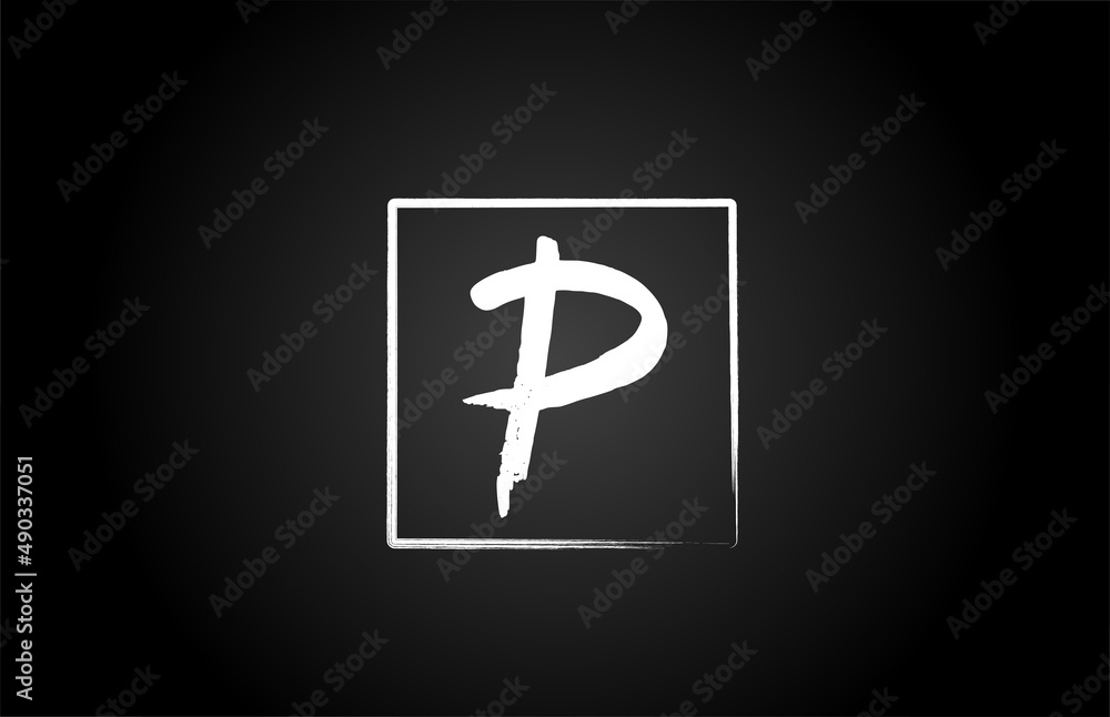 P grunge alphabet letter logo icon with square. Creative template design for business and company in white and black P grunge alphabet letter logo icon with square. Creative template design for business and company in white and black