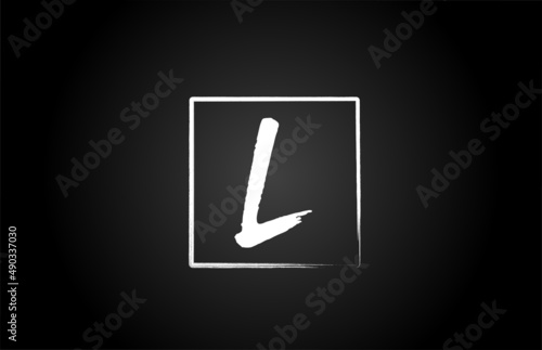 L grunge alphabet letter logo icon with square. Creative template design for business and company in white and black