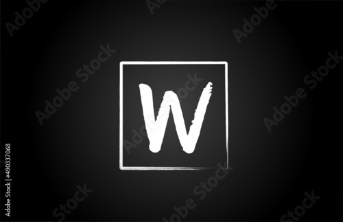W grunge alphabet letter logo icon with square. Creative template design for business and company in white and black