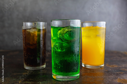 Category soft drink in a glass with ice