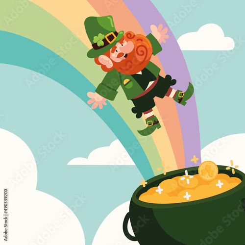 happy leprechaun and cauldron