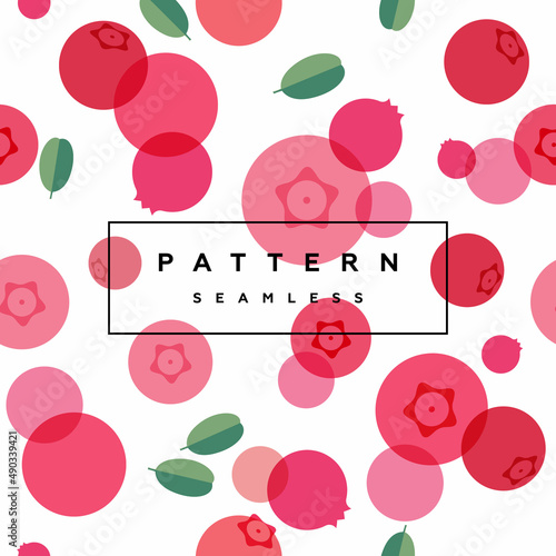 Lingonberry seamless pattern. Fruits and berries background. Transparent berries, fruits and frame with text is on separate layer.