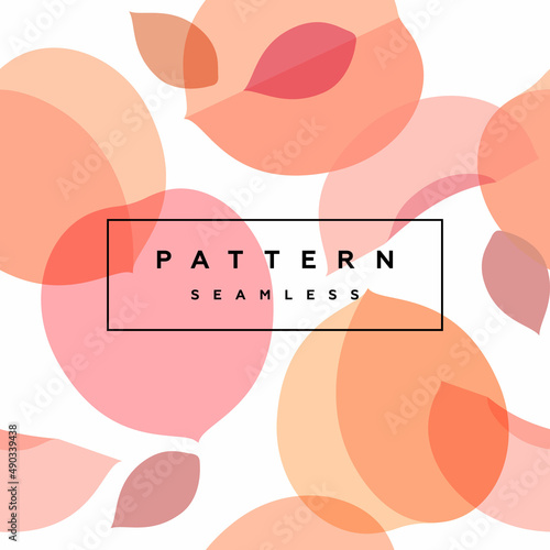 Peach seamless pattern. Fruit background. Transparent fruits and frame with text is on separate layer. Label and packaging simple design.