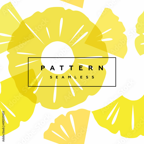 Pineapple seamless pattern. Fruits and berries background. Transparent berries, fruits and frame with text is on separate layer. 
