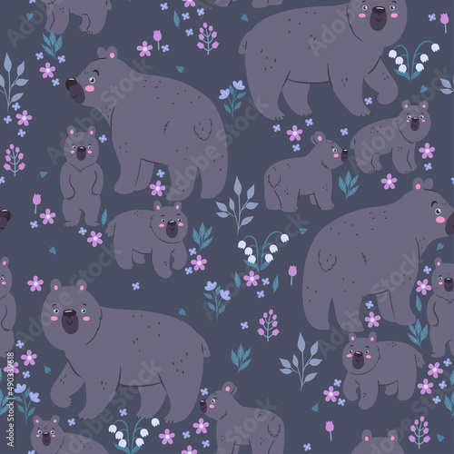 Seamless pattern with cute bears. Vector graphics.