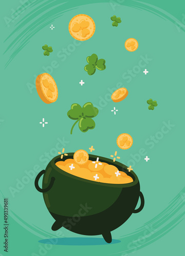st patricks day cauldron and clovers