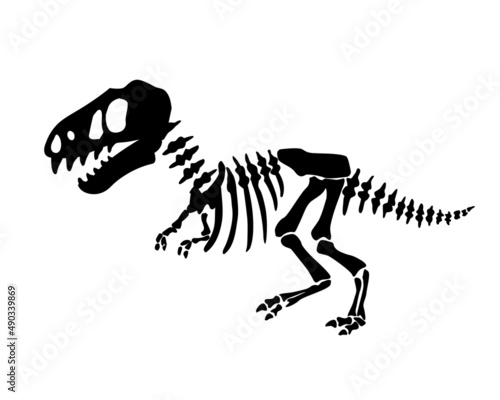 Dinosaur skeleton. Vector silhouette of a dinosaur skeleton. Print for T-shirts, textiles, wrapping papers, webb. Drawn vector illustration