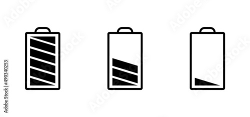 Battery flat line icons set. Battery with different levels of charge indicator. Simple flat vector illustration for web site or mobile app