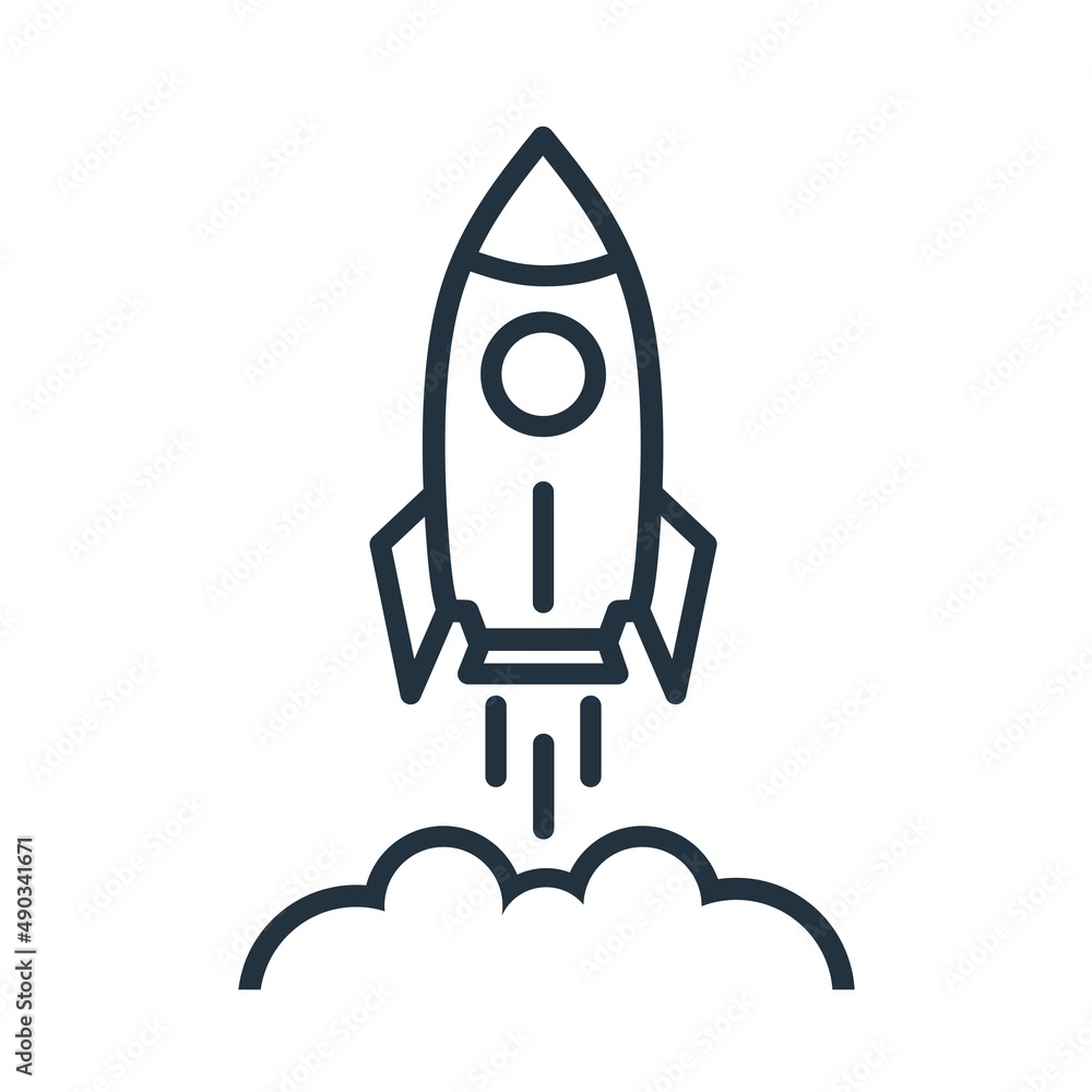 start symbol rocket line icon vector isolated on white background. start symbol rocket line icon vector isolated on white background.