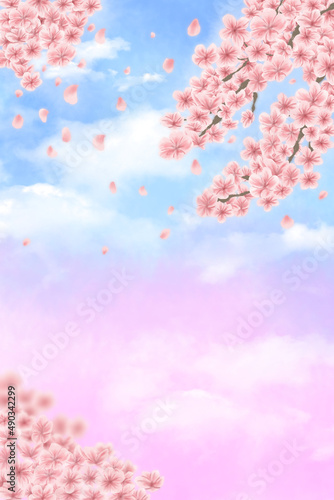 A cherry blossom hand painting with a space for typography, letters, and other paintings, or a graphic set against cherry blossoms on a spring day. © LAON