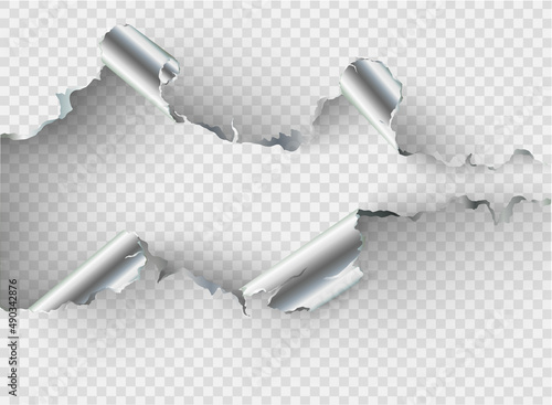 ragged Hole torn in ripped metal on transparent background