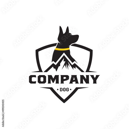 Mountain dog logo shield symbol background, design template, symbol
