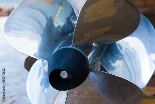 Propellers of motors for motor yachts and boats close-up.