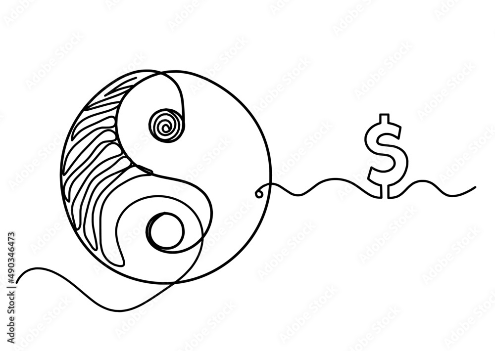 Sign of yin and yang with dollar as line drawing on white background. Vector Sign of yin and yang with dollar as line drawing on white background. Vector