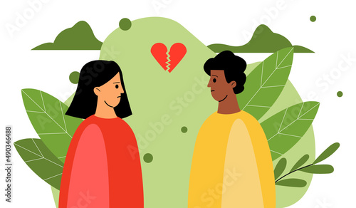 A man and a woman with a broken heart. Broken Love. Vector illustration