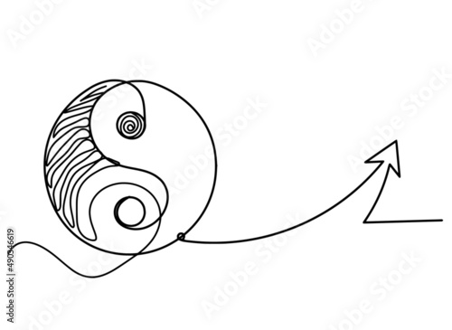 Sign of yin and yang  with arrow as line drawing on white background