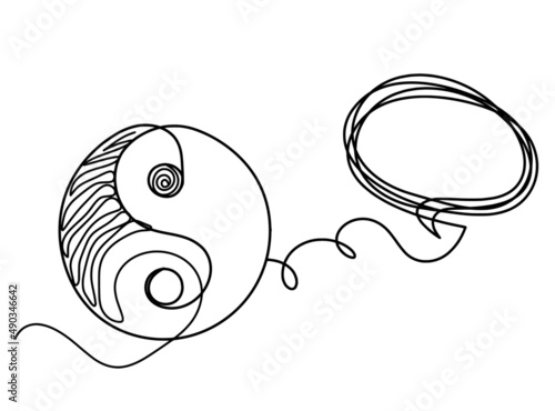 Sign of yin and yang  with comment as line drawing on white background