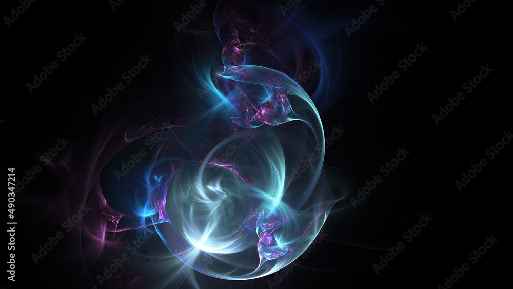 Abstract colorful violet and blue fiery shapes. Fantasy light background. Digital fractal art. 3d rendering.
