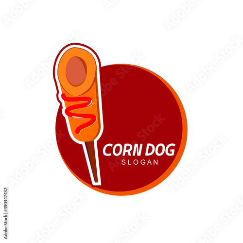 corn dog logo isolated on white topped with mustard. vector illustrator