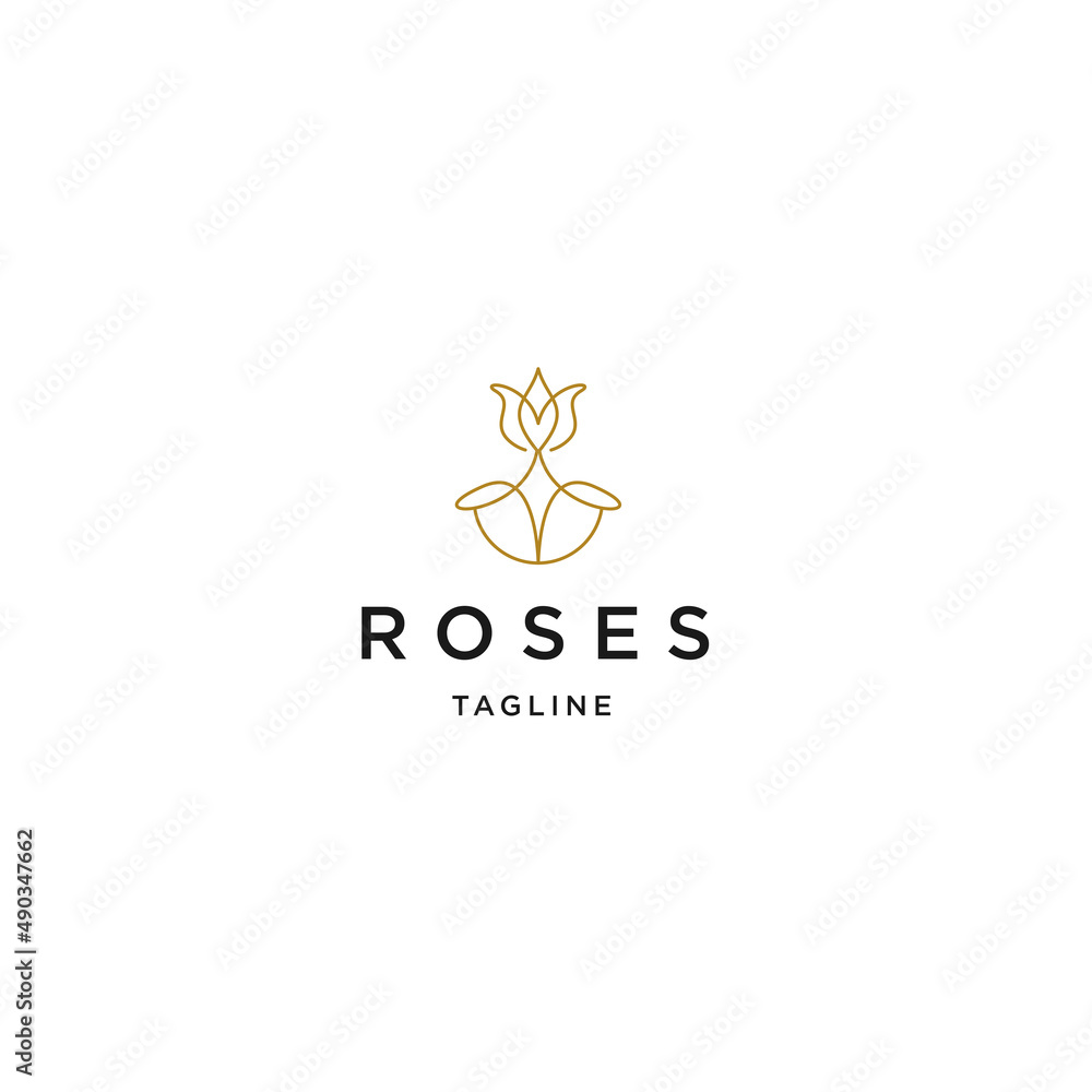 Roses flower line logo icon design template flat vector Roses flower line logo icon design template flat vector