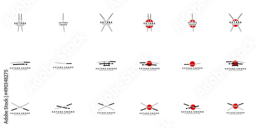 Fototapeta set katana sword logo design vector line illustration art samurai traditional ni