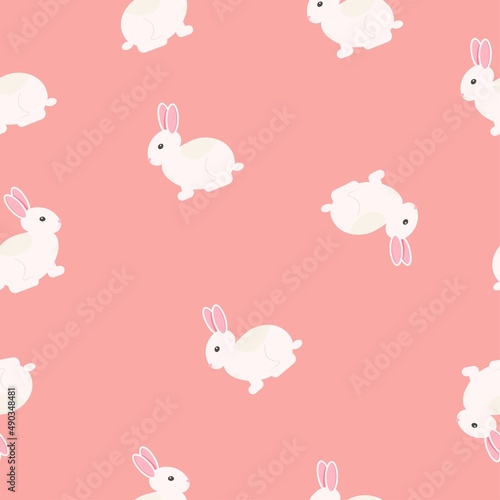 Seamless pattern white rabbit on pink bg © Avo_Fox