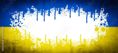 Bild auf Leinwand Abstract brushstroke paint brush splash in the colors of the flag of Ukraine, is