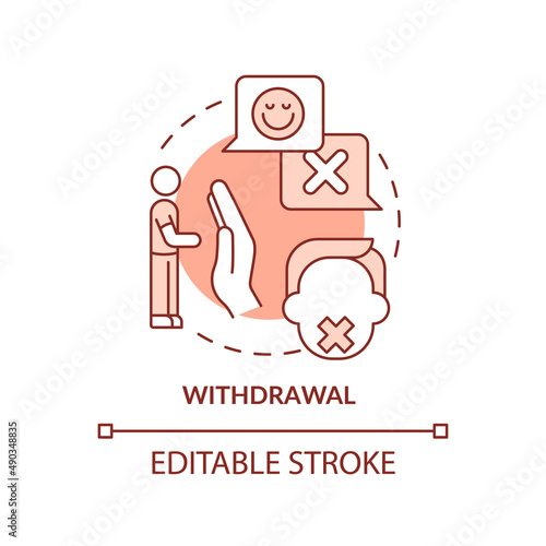 Withdrawal terracotta concept icon. Emotional manipulation abstract idea thin line illustration. Abusive relationships. Isolated outline drawing. Editable stroke. Arial, Myriad Pro-Bold fonts used
