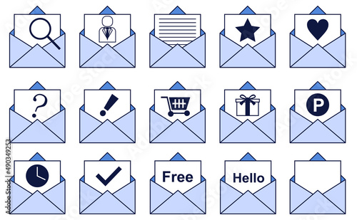 メール封筒と記号のアイコンのセット