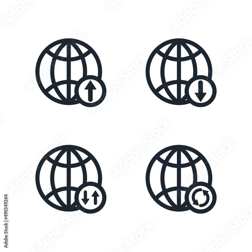 Icon set of Globe with Various of arrow symbol beside.